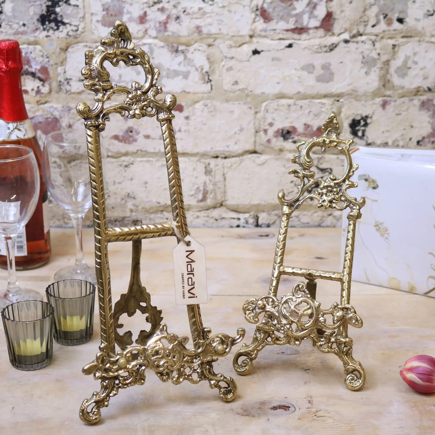 Sabarmati Set of 2 Antiqued Brass Easels - Main Image