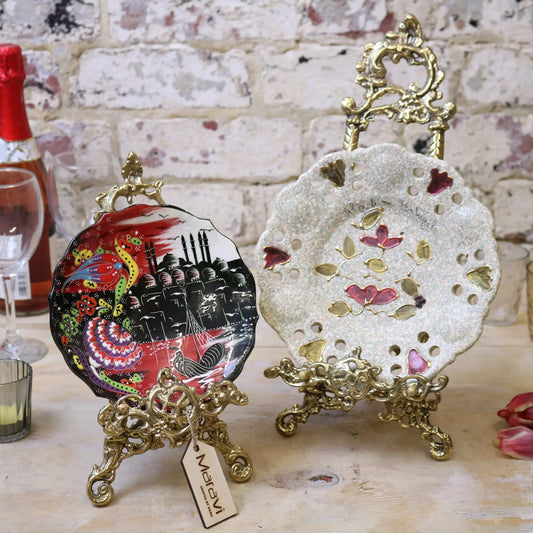 Sabarmati Set of 2 Antiqued Brass Easels - Holding Plates