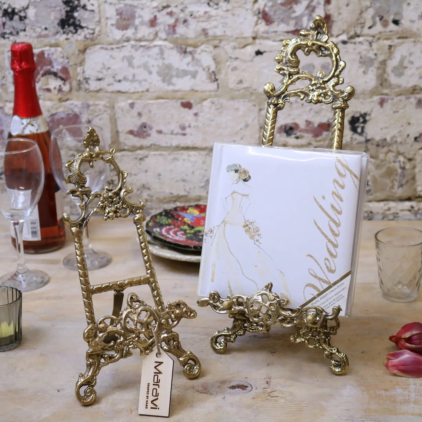 Sabarmati Set of 2 Antiqued Brass Easels - Holding Book