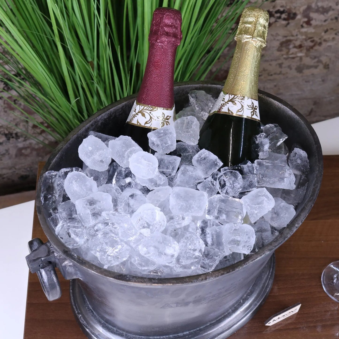 Alfred Gratien Luxury Gunmetal Champagne Ice Bucket - Top View with Ice