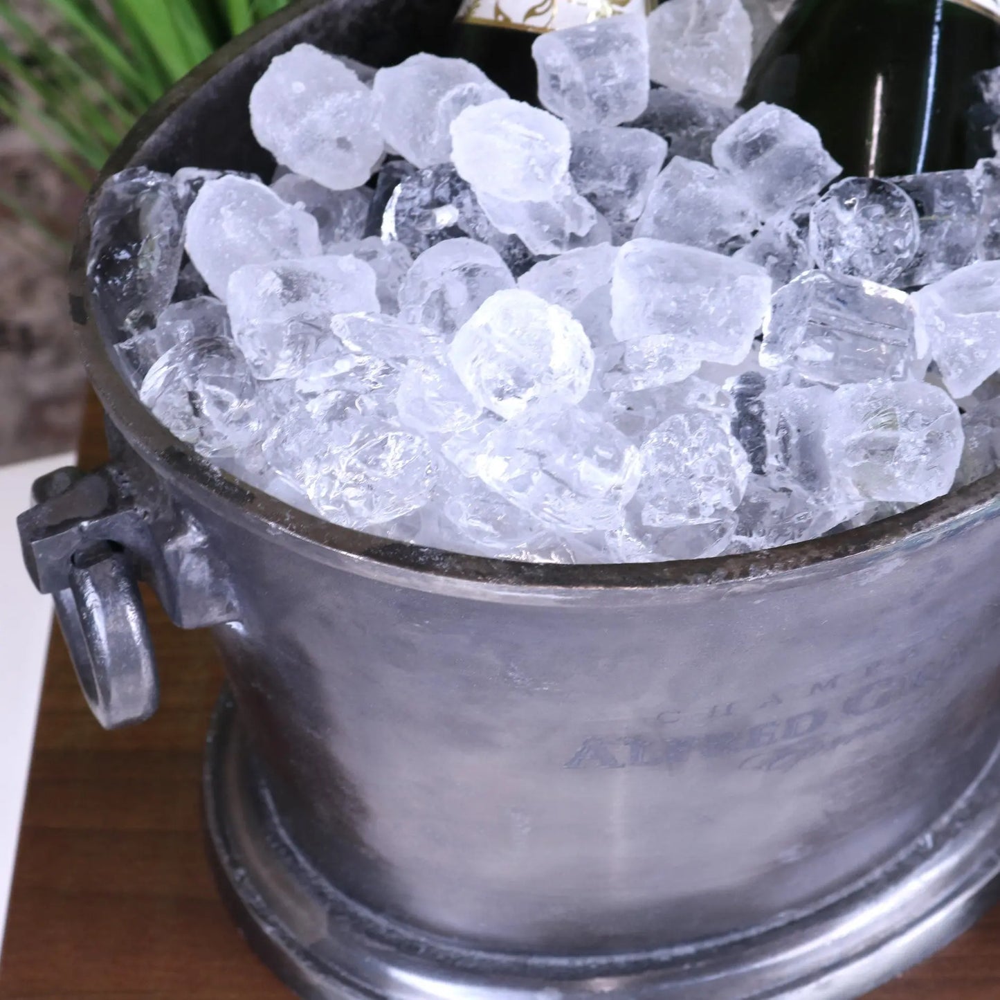 Alfred Gratien Luxury Gunmetal Champagne Ice Bucket - With Ice Closeup of Rim