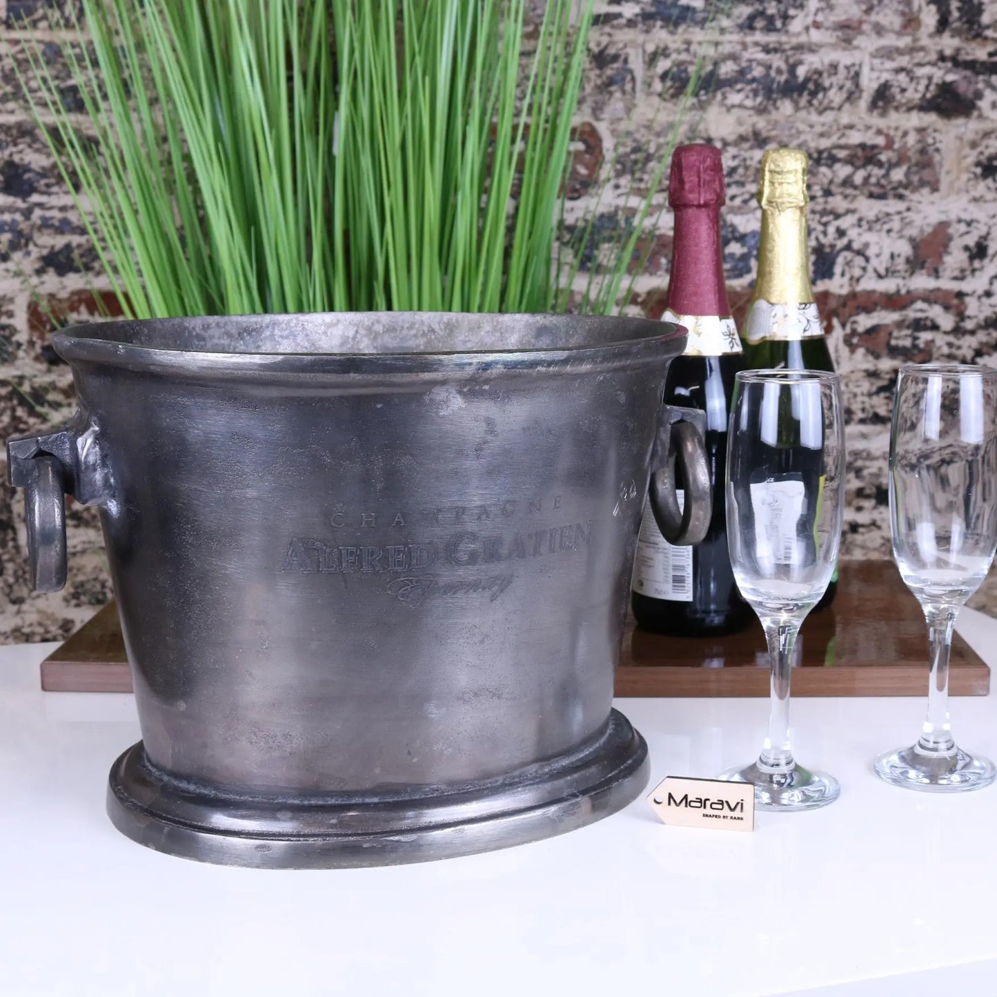 Alfred Gratien Luxury Gunmetal Champagne Ice Bucket - Front View no Ice
