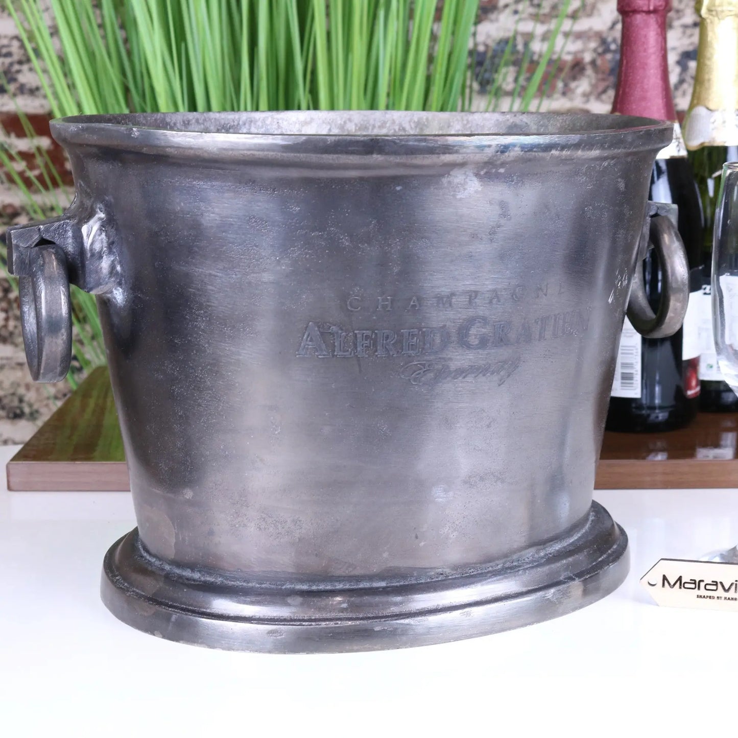 Alfred Gratien Luxury Gunmetal Champagne Ice Bucket - Front View Zoomed In