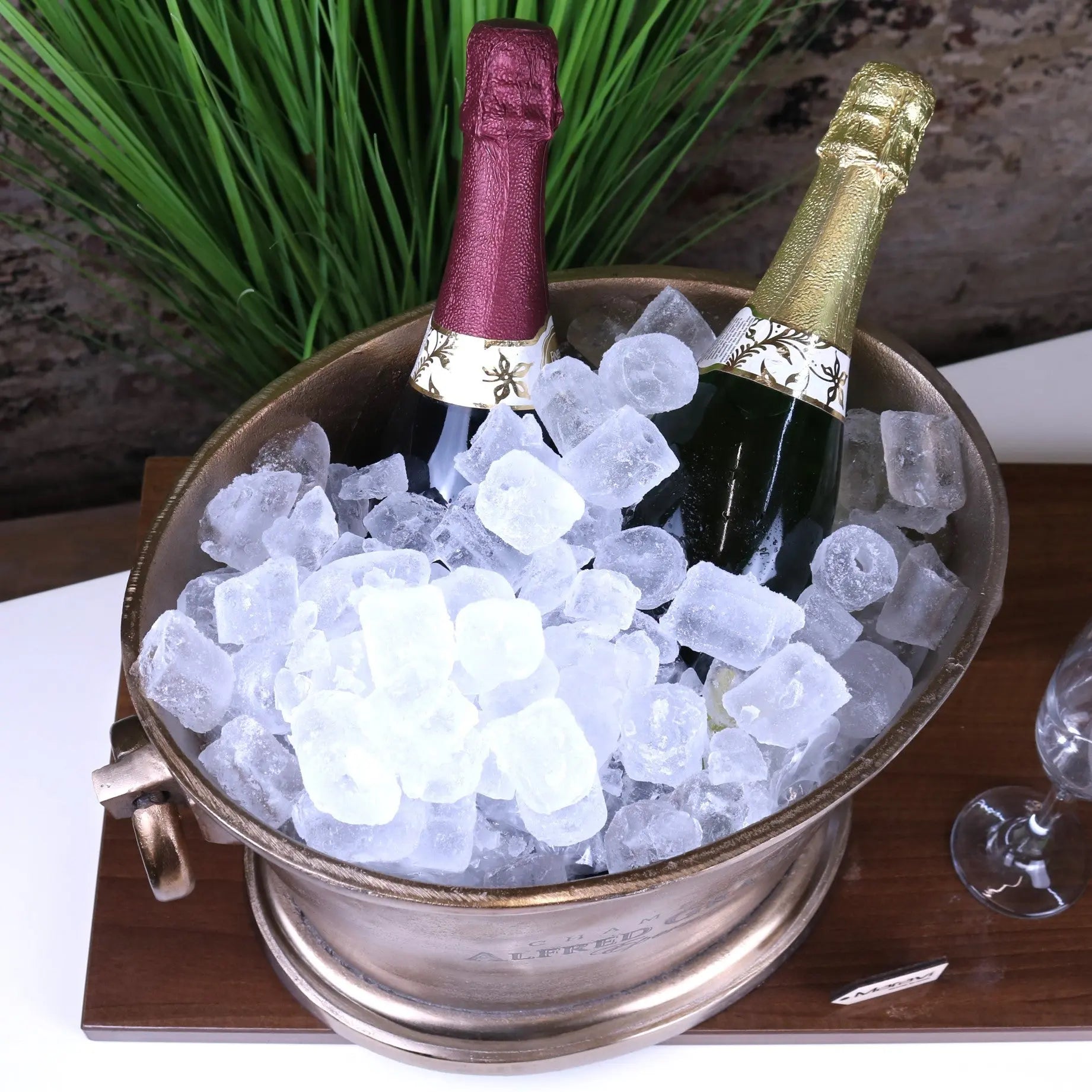 Alfred Gratien Luxury Light Gold Champagne Ice Bucket - Top View with Ice
