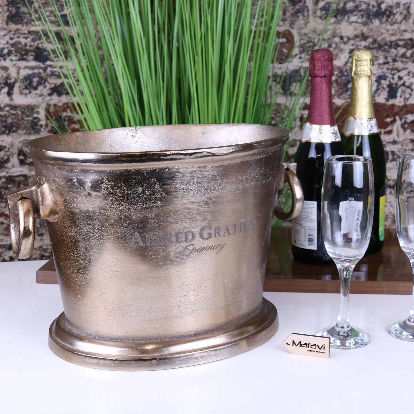 Alfred Gratien Luxury Light Gold Champagne Ice Bucket - Front View no Ice