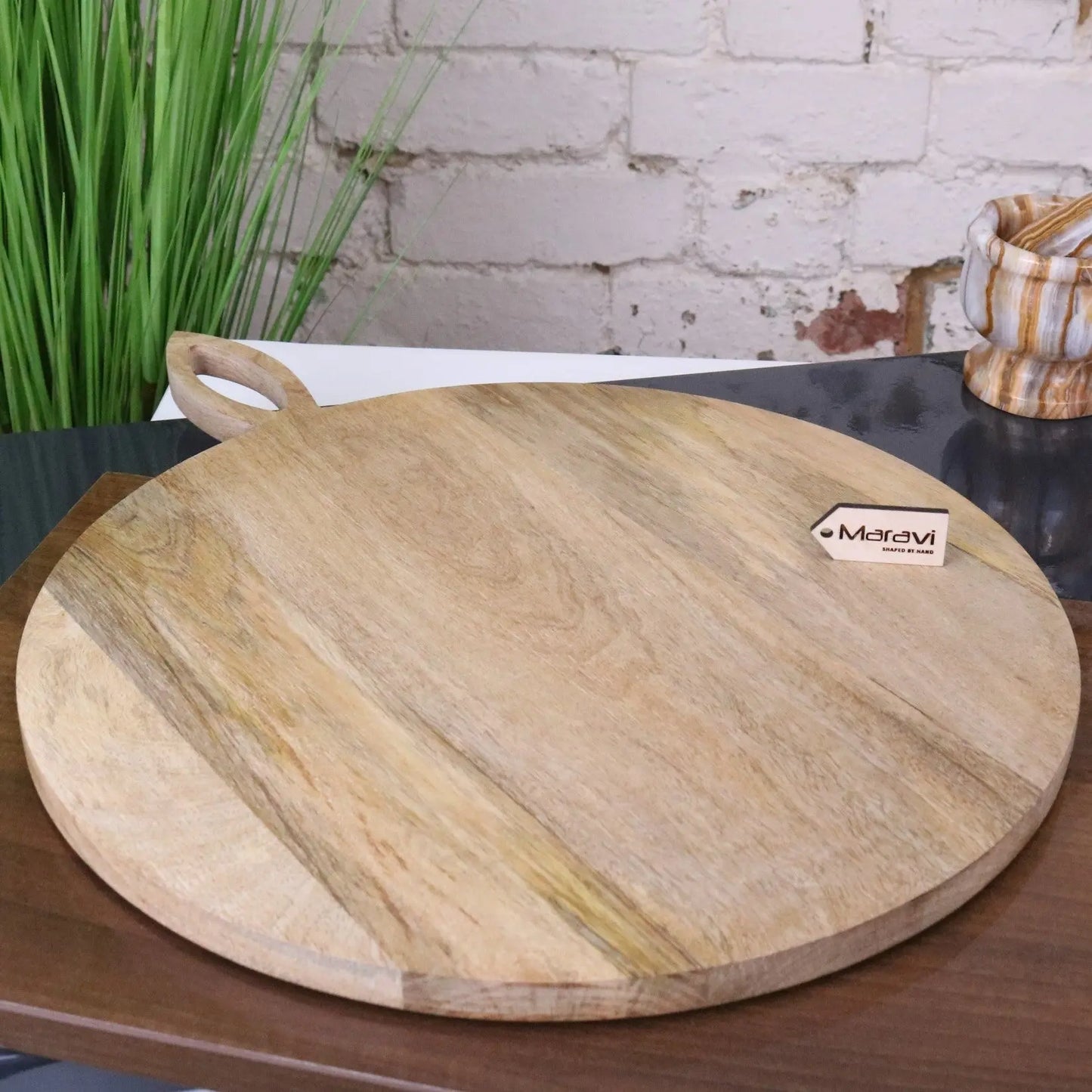 Amba Rustic Round Wooden Serving Board 38cm Maravi