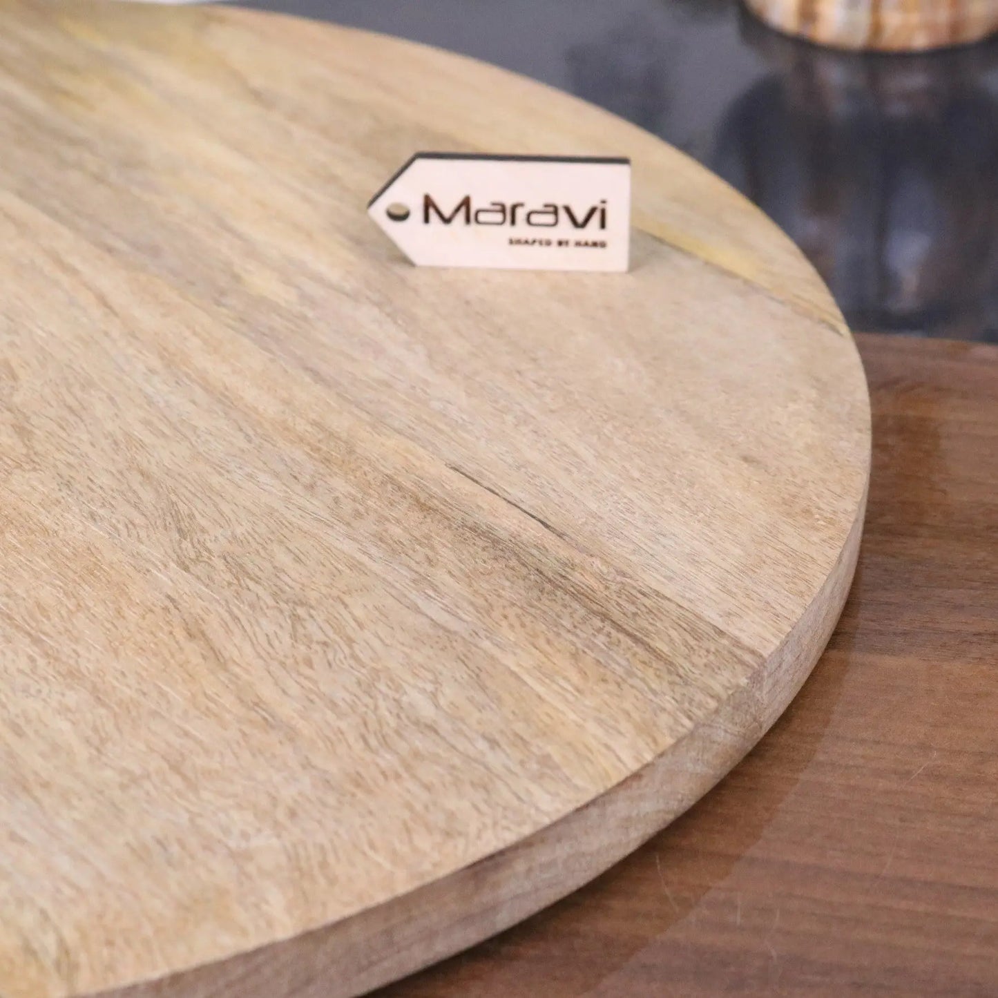 Amba Rustic Round Wooden Serving Board 38cm Maravi