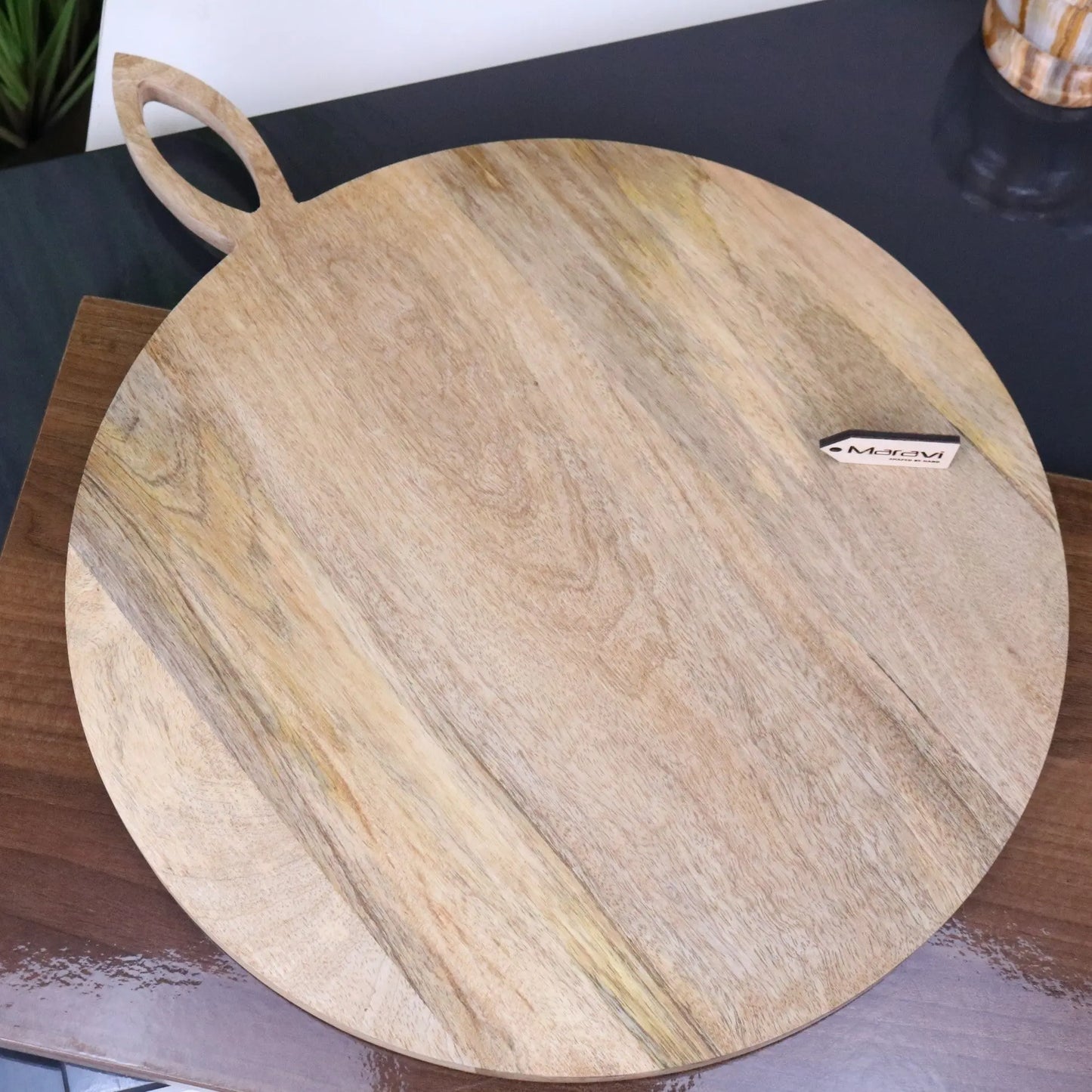 Amba Rustic Round Wooden Serving Board 38cm Maravi