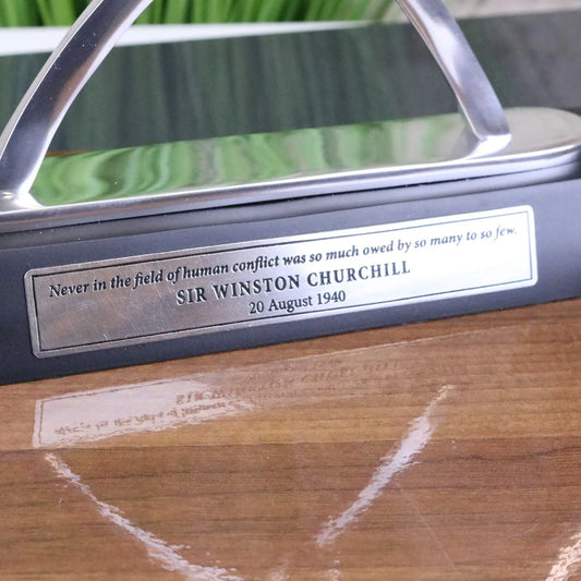 Battle of Britain Spitfire and Hurricane Tribute Sculpture - closeup of plaque