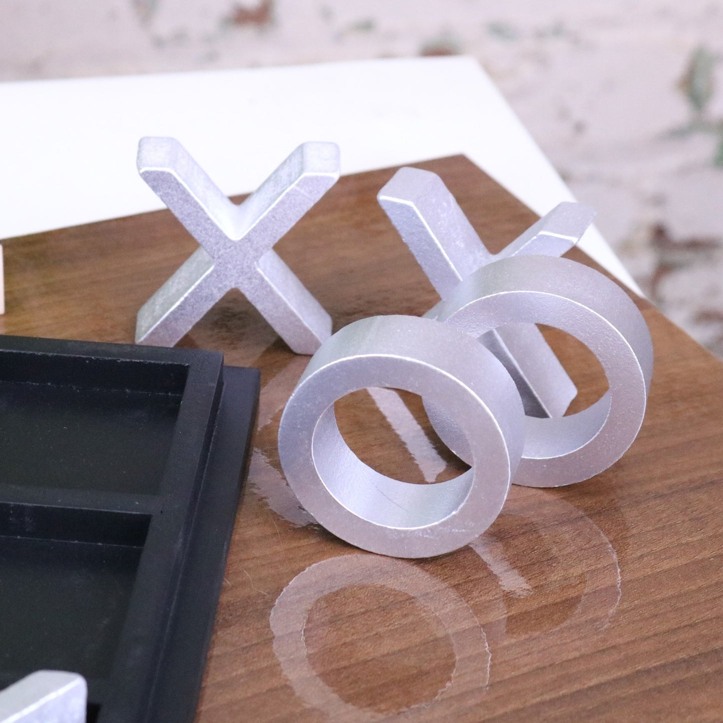 Bhavari Wooden Tic Tac Toe Game - Closeup of X O pieces