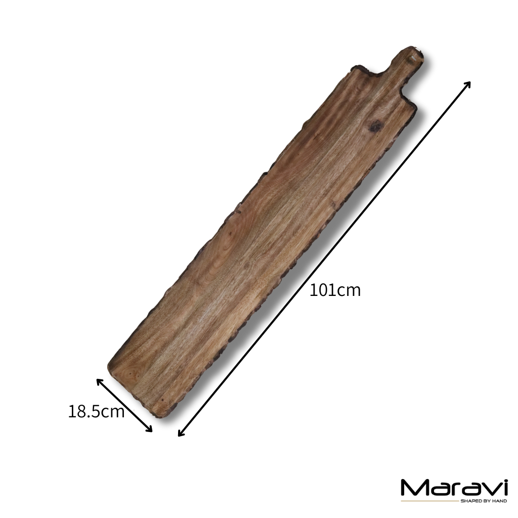 Bhimra Wooden Long Serving Board 101cm Bark Edge - Dimensions