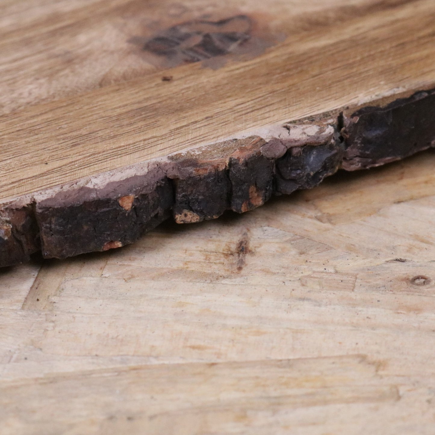 Bhimra Wooden Long Serving Board 101cm Bark Edge - Closeup of Bark