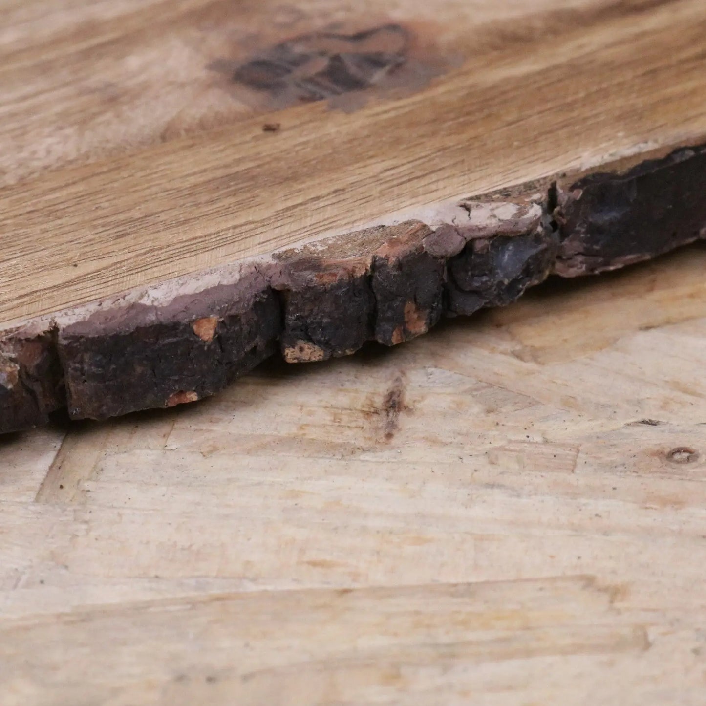 Bhimra Wooden Long Serving Board 101cm Bark Edge - Closeup of Bark
