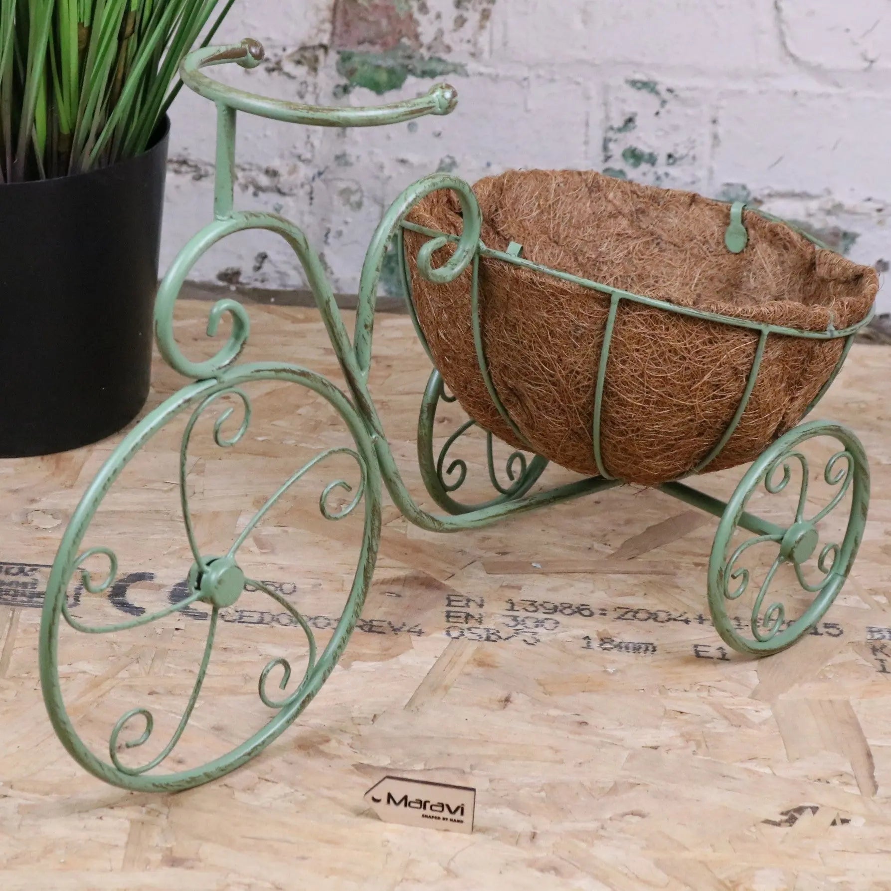 Bike Garden Planter Metal Vintage Green - Front View