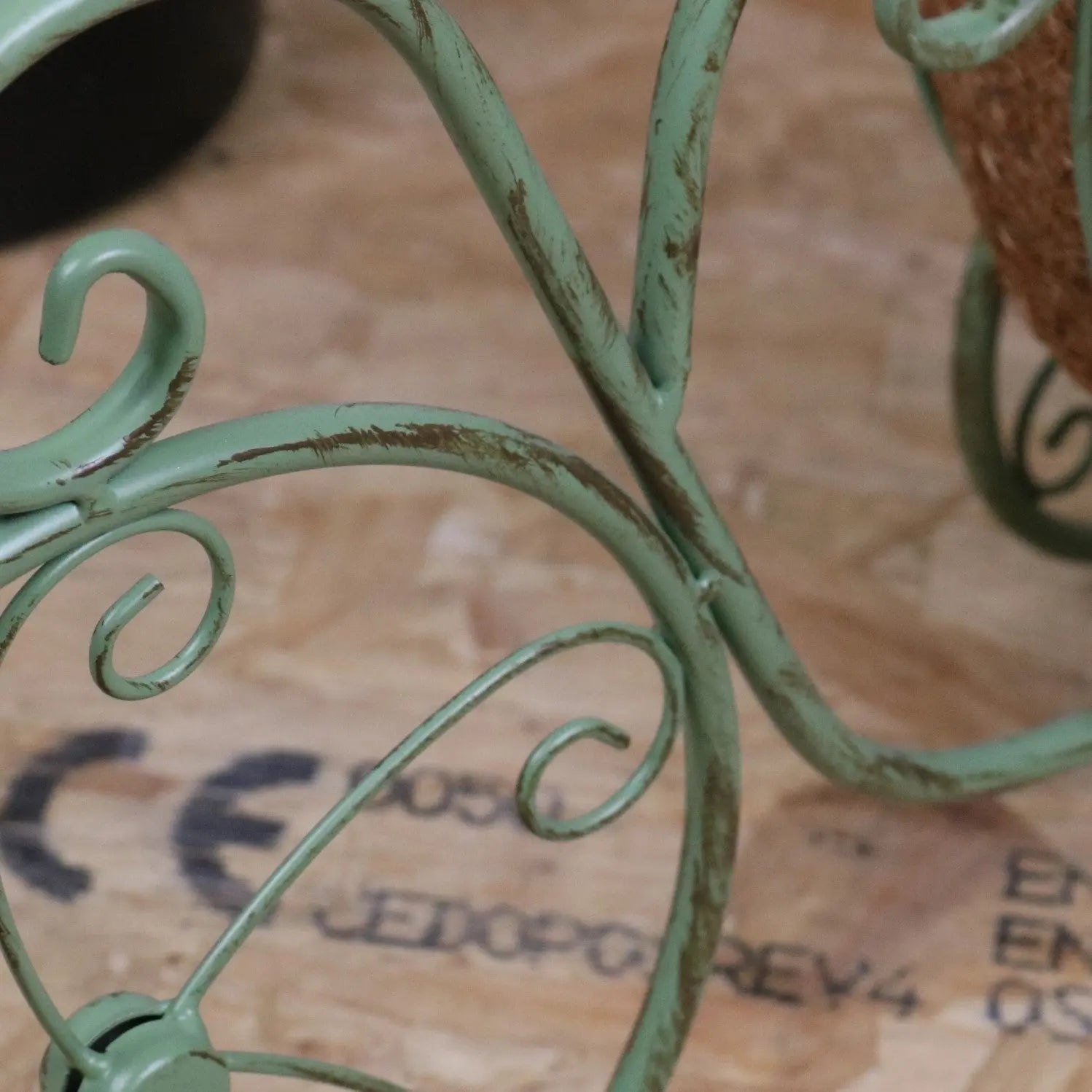 Bike Garden Planter Metal Vintage Green - Closeup of Antiqued Paint