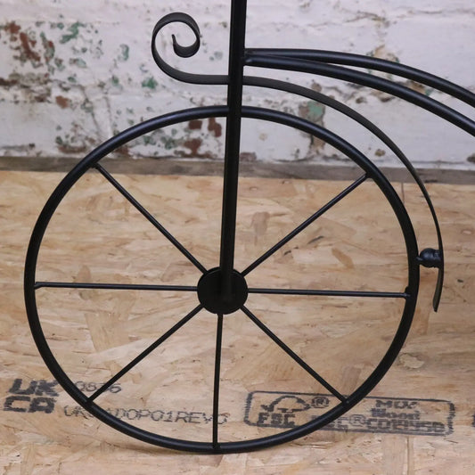 Bike Garden Planter Metal Vintage Style Black - Closeup of Front Wheel