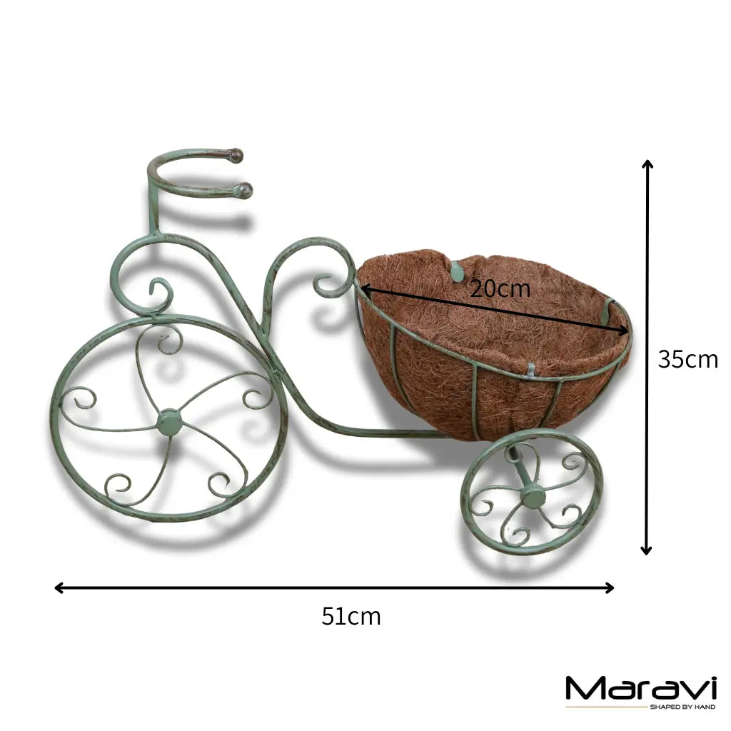 Bike Garden Planter Metal Vintage Green - Dimensions