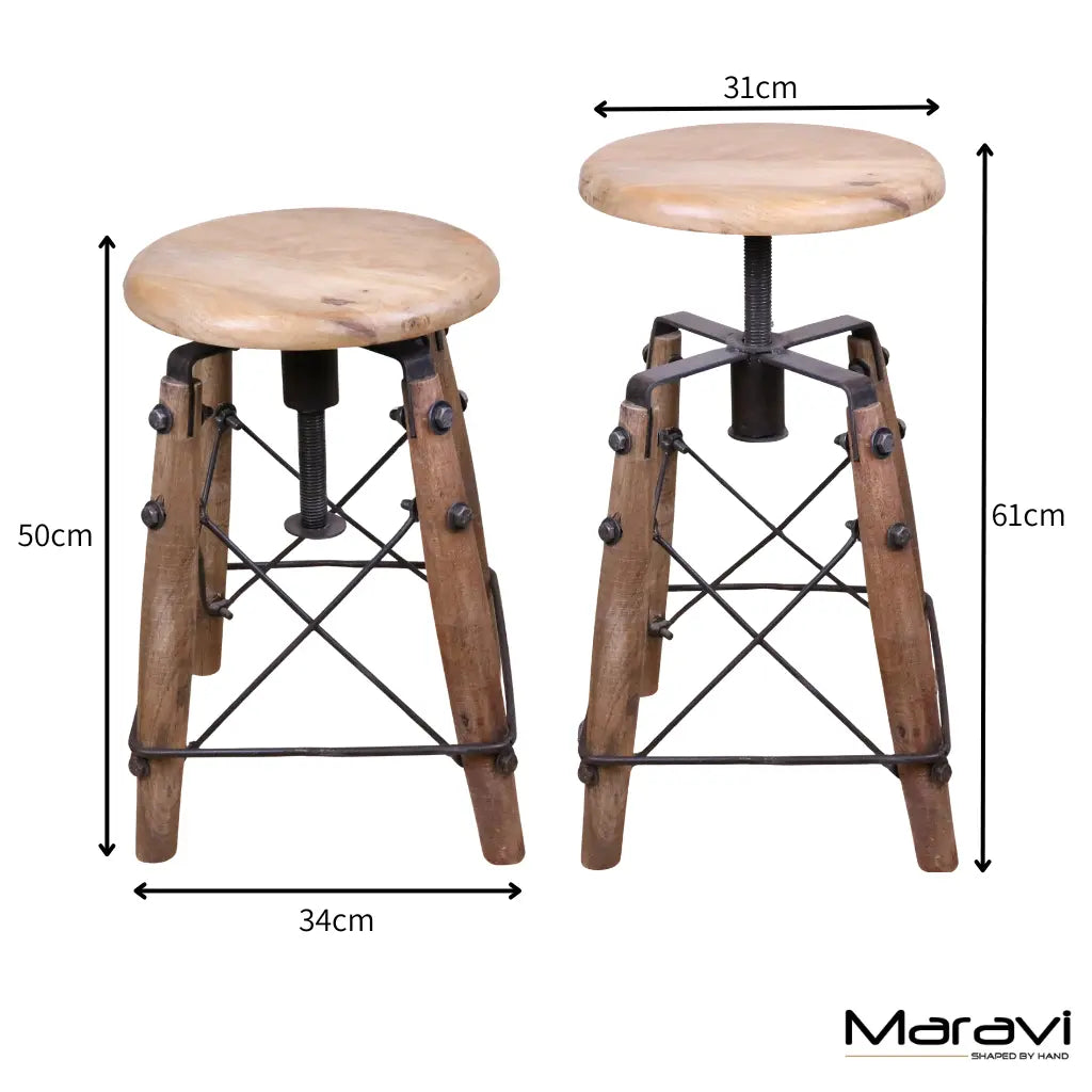 Chayana Adjustable Industrial Stool - Dimensions