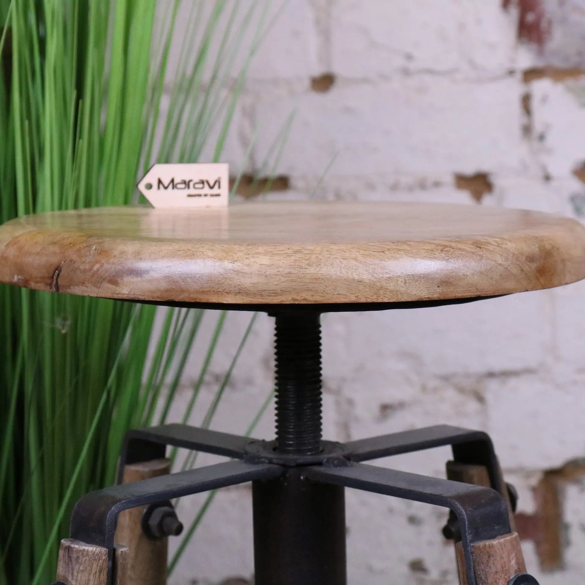 Chayana Adjustable Industrial Stool - Closeup of Edge of Seat