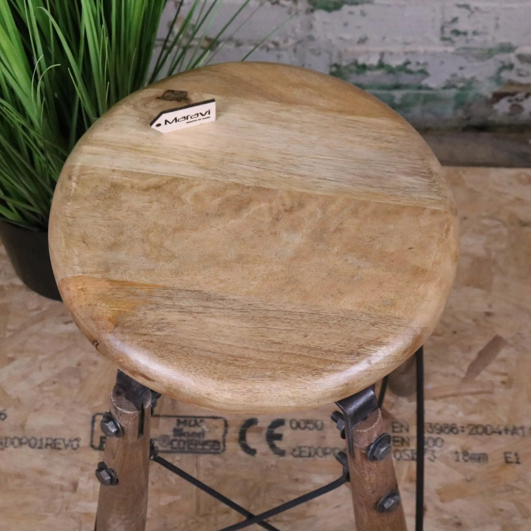 Chayana Adjustable Industrial Stool - Top View