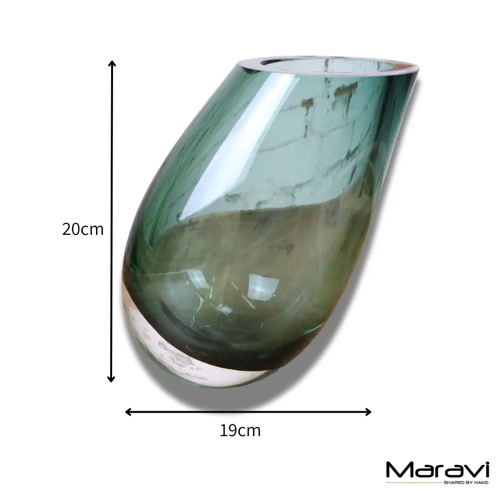 Daruni Luxury Green Glass Vase Angled Design - Dimensions