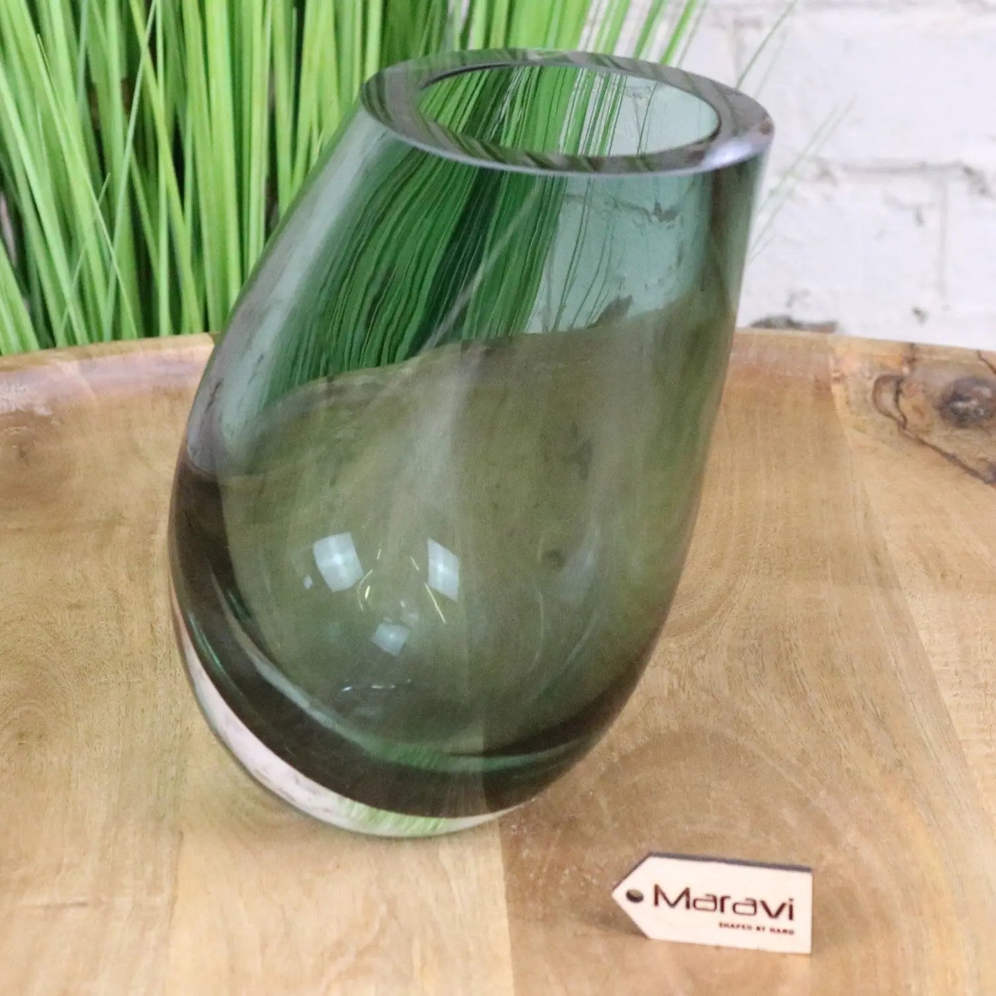 Daruni Luxury Green Glass Vase Angled Design - Angled View