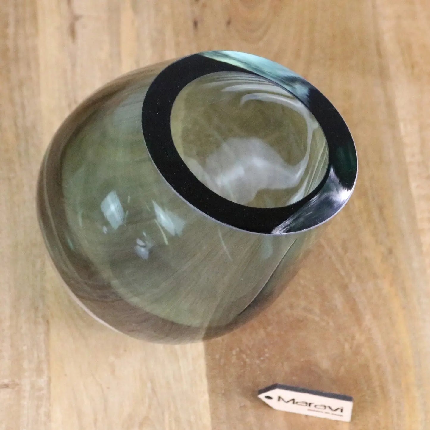 Daruni Luxury Green Glass Vase Angled Design - Top View
