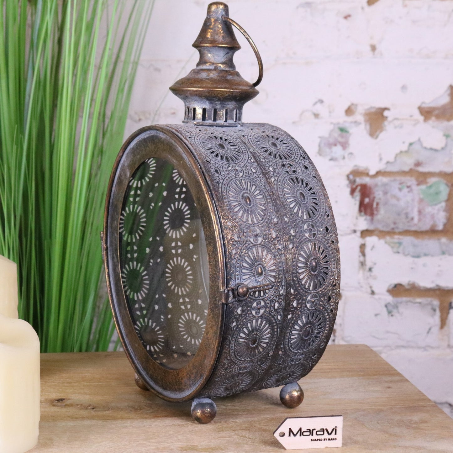 Devra Vintage Style Round Lantern - Side View