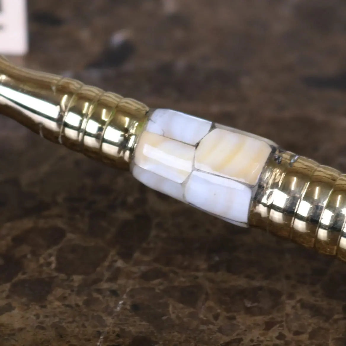 Garo Brass Magnifying Glass - Closeup of Mother of Pearl Inlay