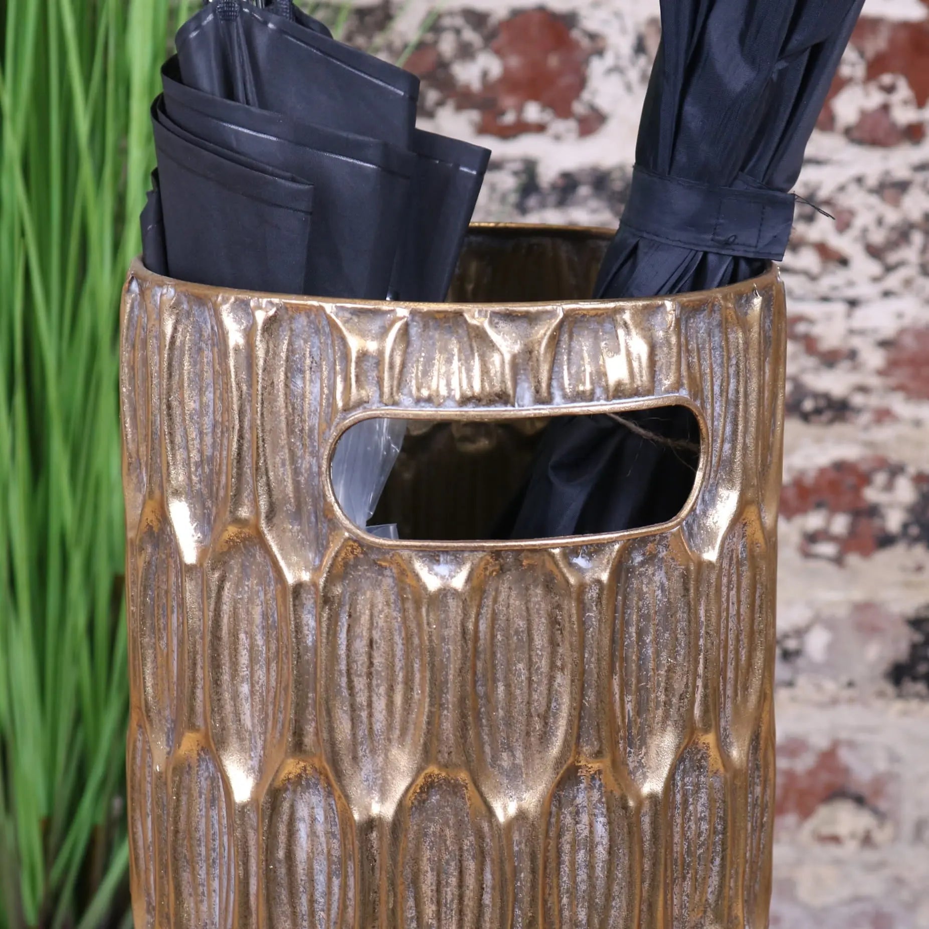 Hampi Harmony Gold Umbrella Stand - Closeup of Handle