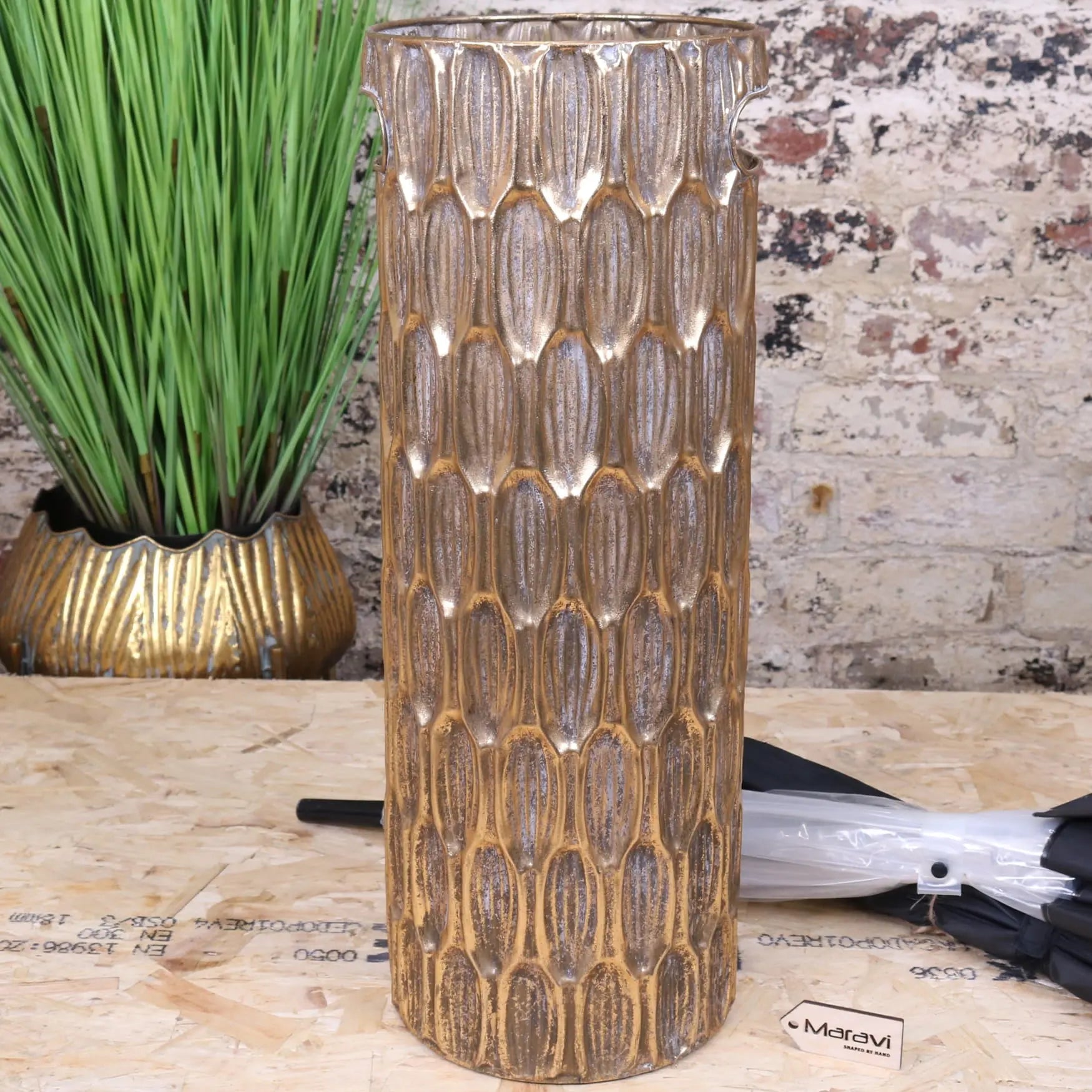 Hampi Harmony Gold Umbrella Stand - Front View