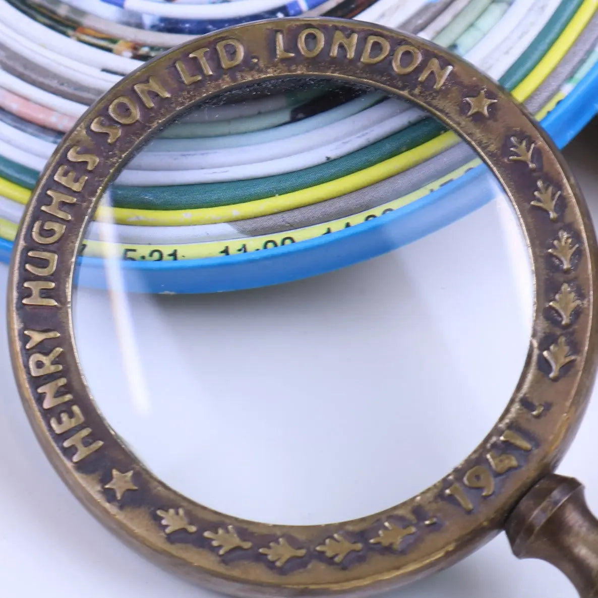 Henry Hughes Vintage Magnifying Glass - Closeup of Writing on Rim