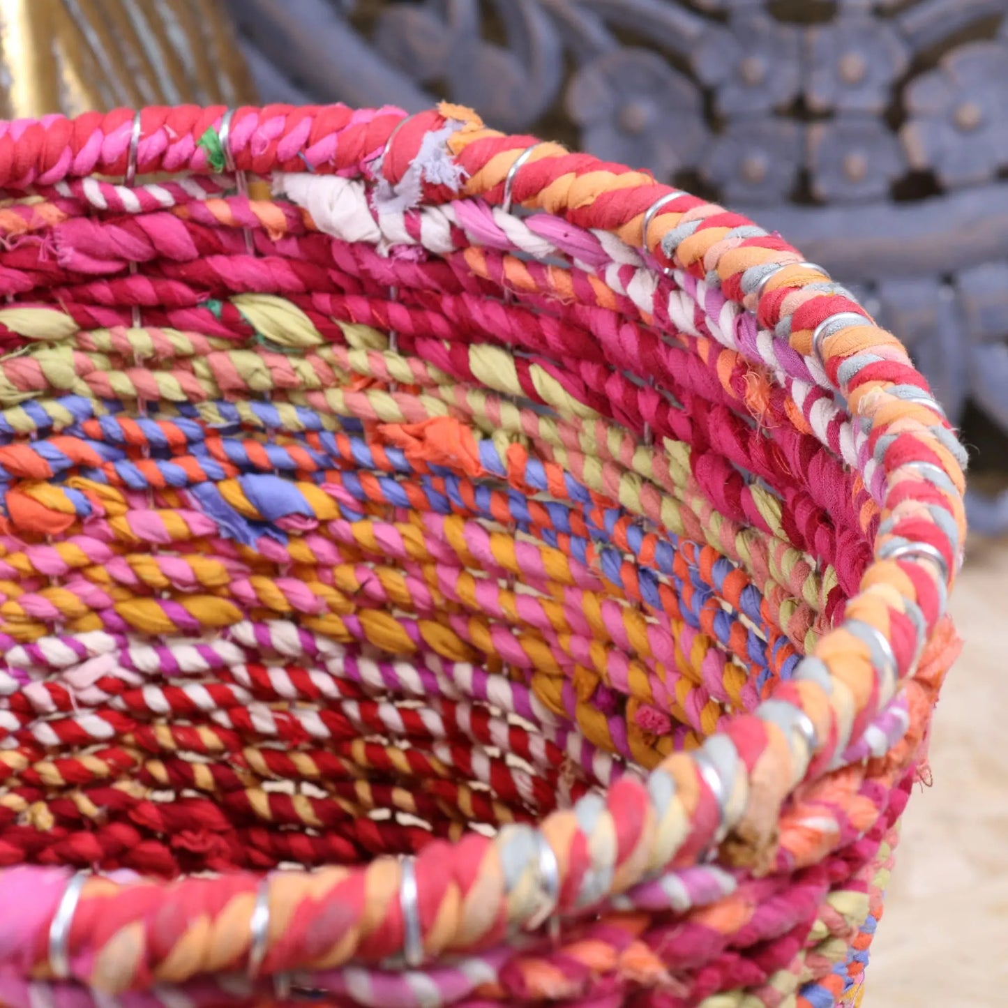 Vrindavan Recycled Rag Waste Paper Bin - Closeup of Rim