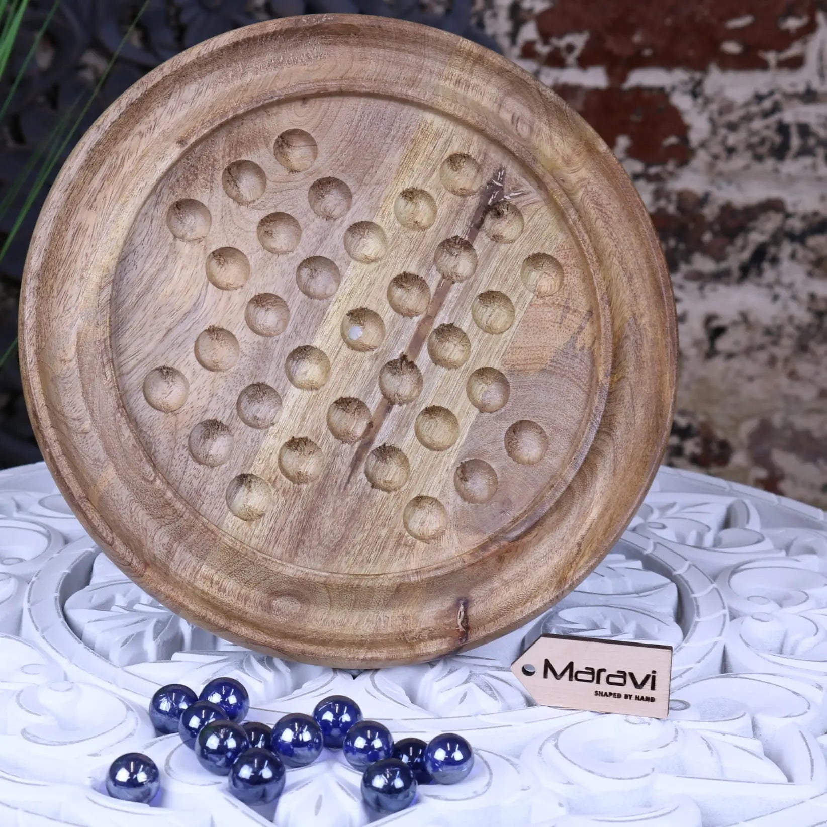 Ananda Wooden Solitaire Game Set - Empty Board Standing