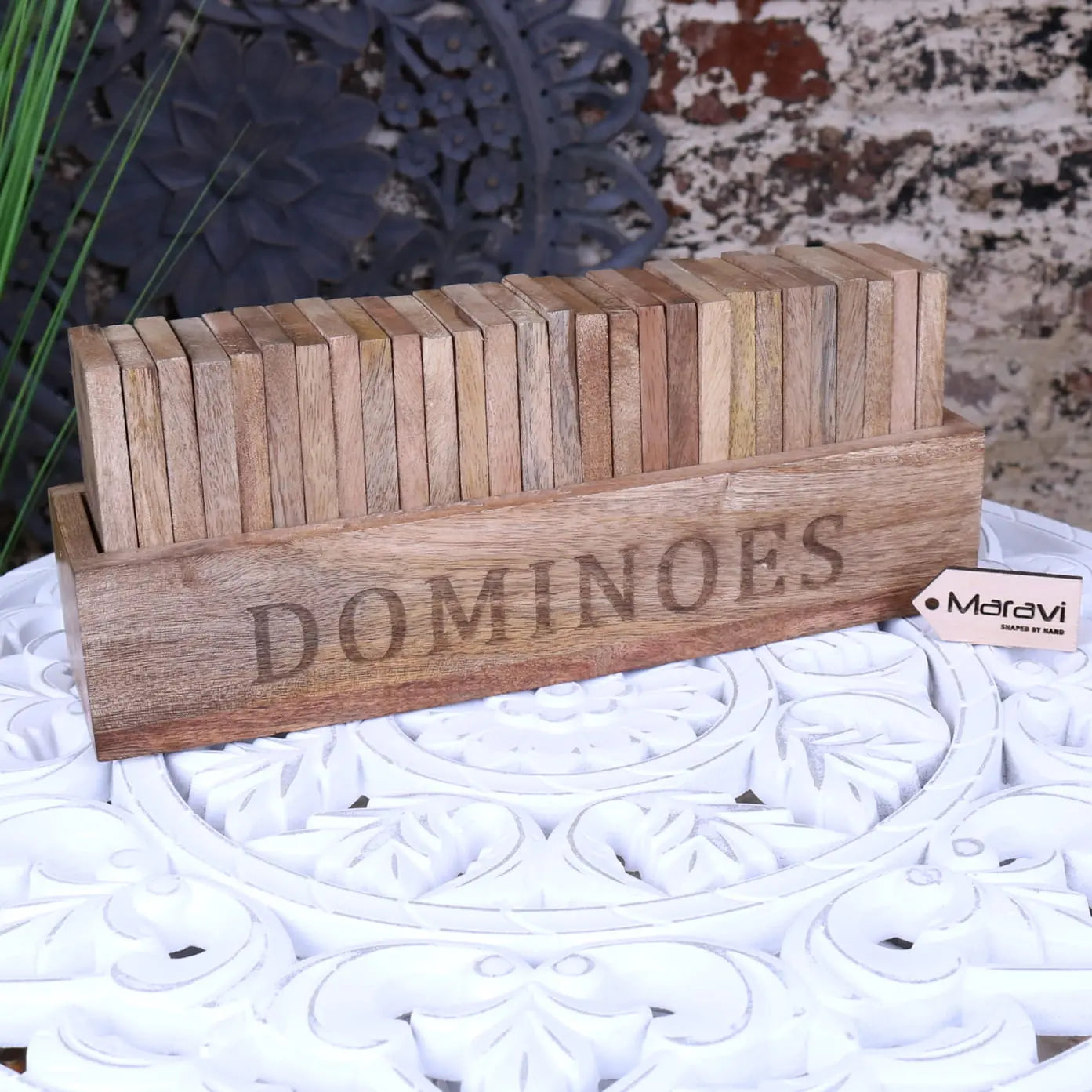 Mahua Wooden Domino Set with Holder - All in Holder