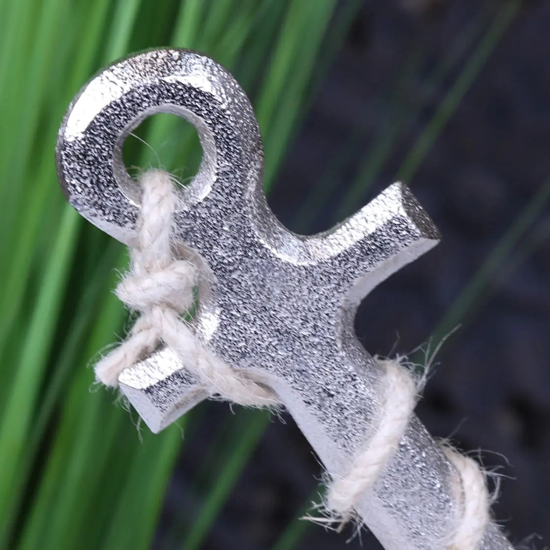 Malvan Nautical Metal Anchor on Wooden Base Ornament - Closeup of Loop