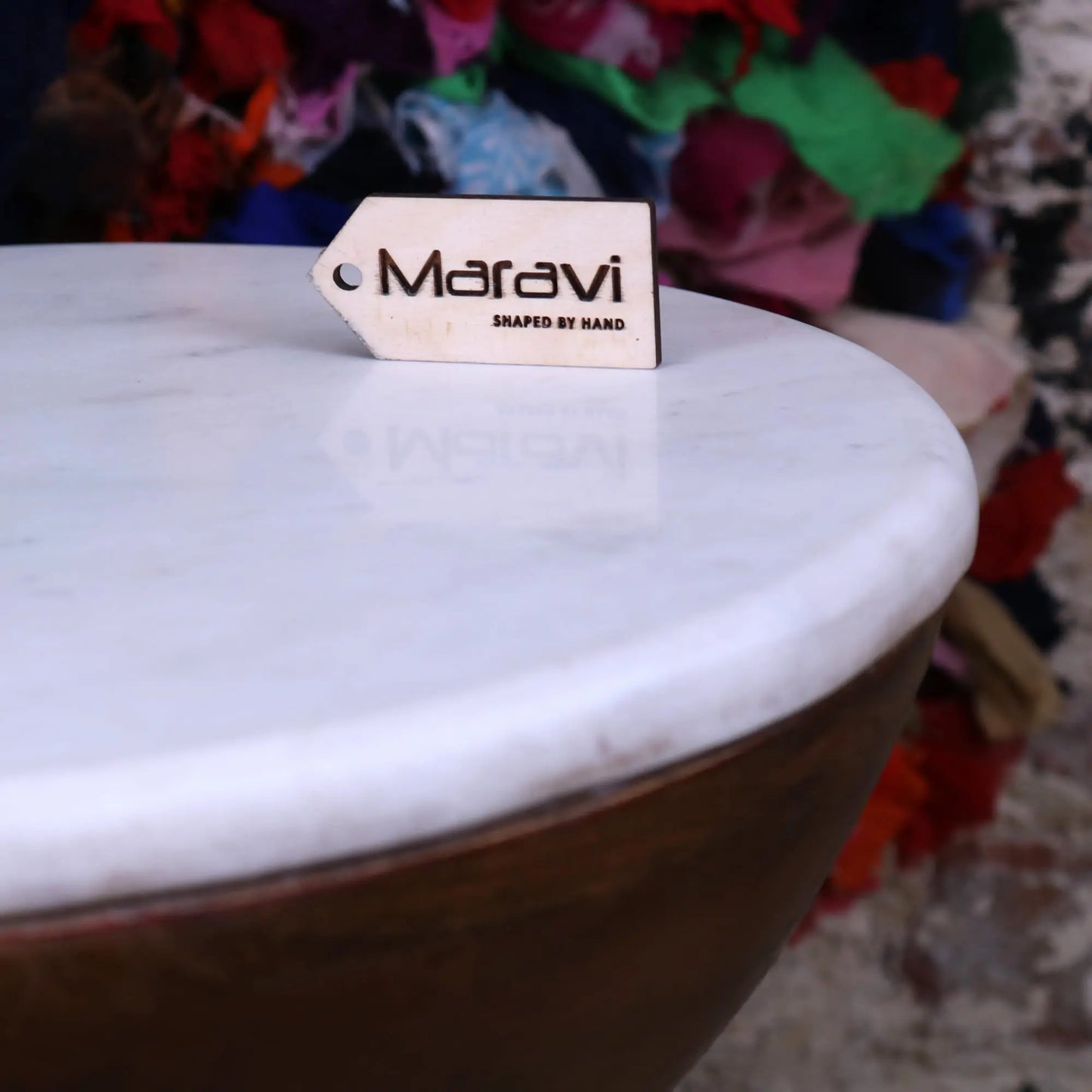 Mandawa Mango Wood and Marble Side Table - Closeup of Table Top