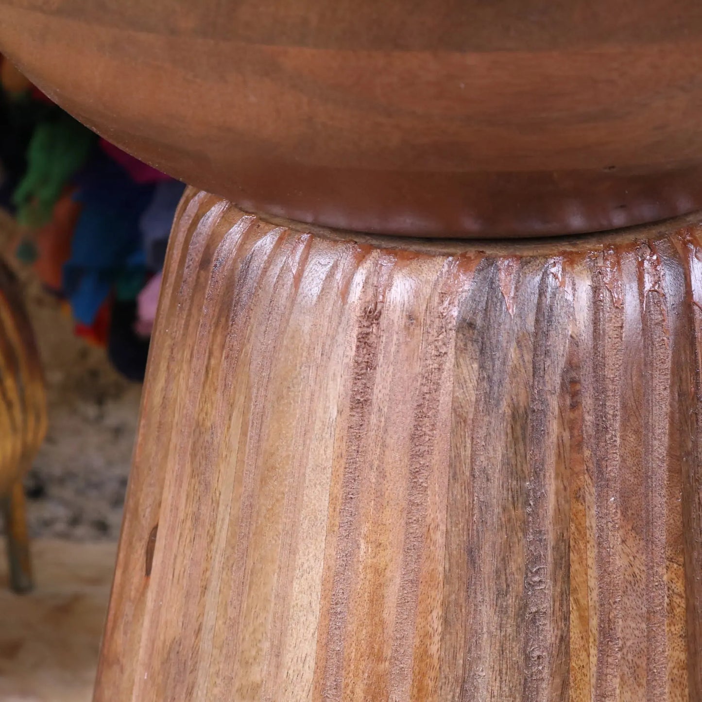 Mandawa Mango Wood and Marble Side Table - Closeup of Carving in Base