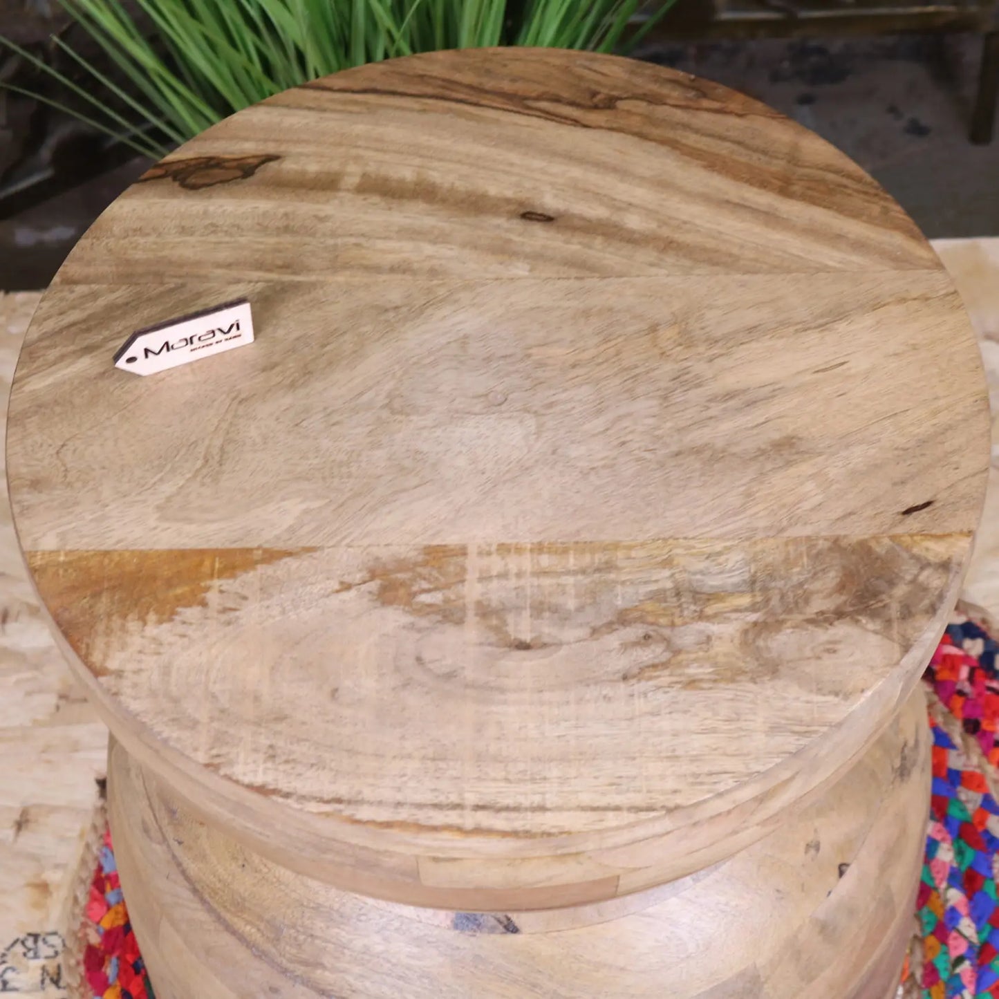 Narmada Swirl Mango Wood Side Table - Top View