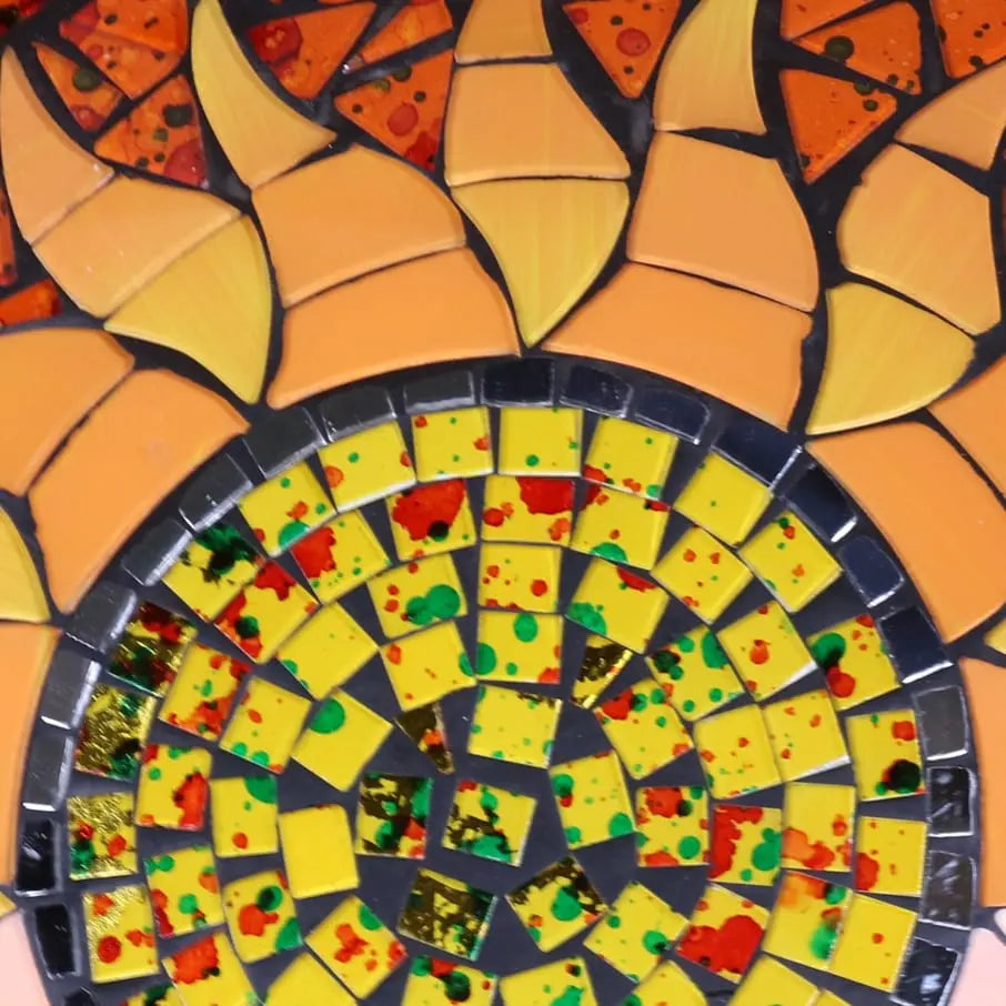 Surya Mosaic Bowl 30cm Sun Design Yellow and Red - Closeup of Central Design