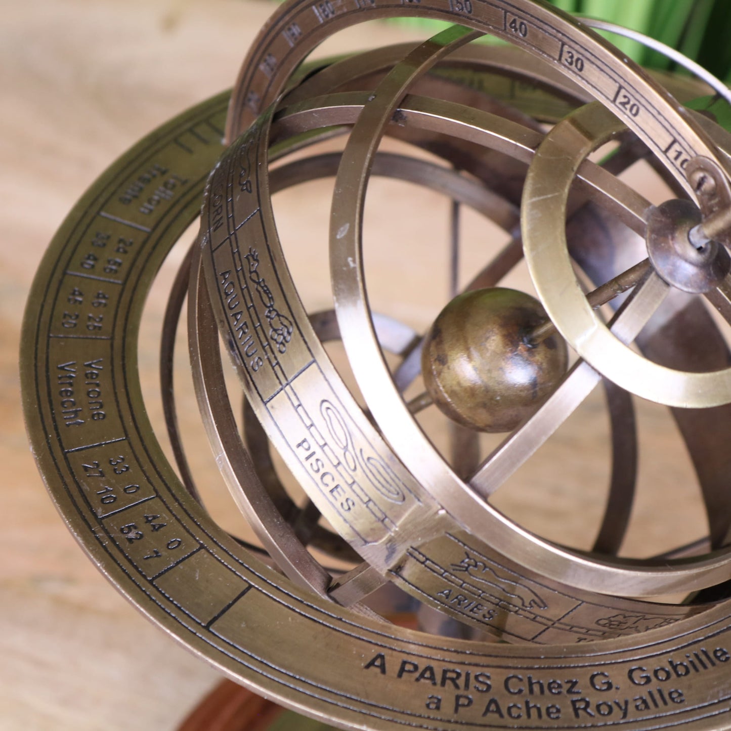 Ponnur Brass Armillary Sphere Large Desk Ornament 30cm - Closeup of Numbering
