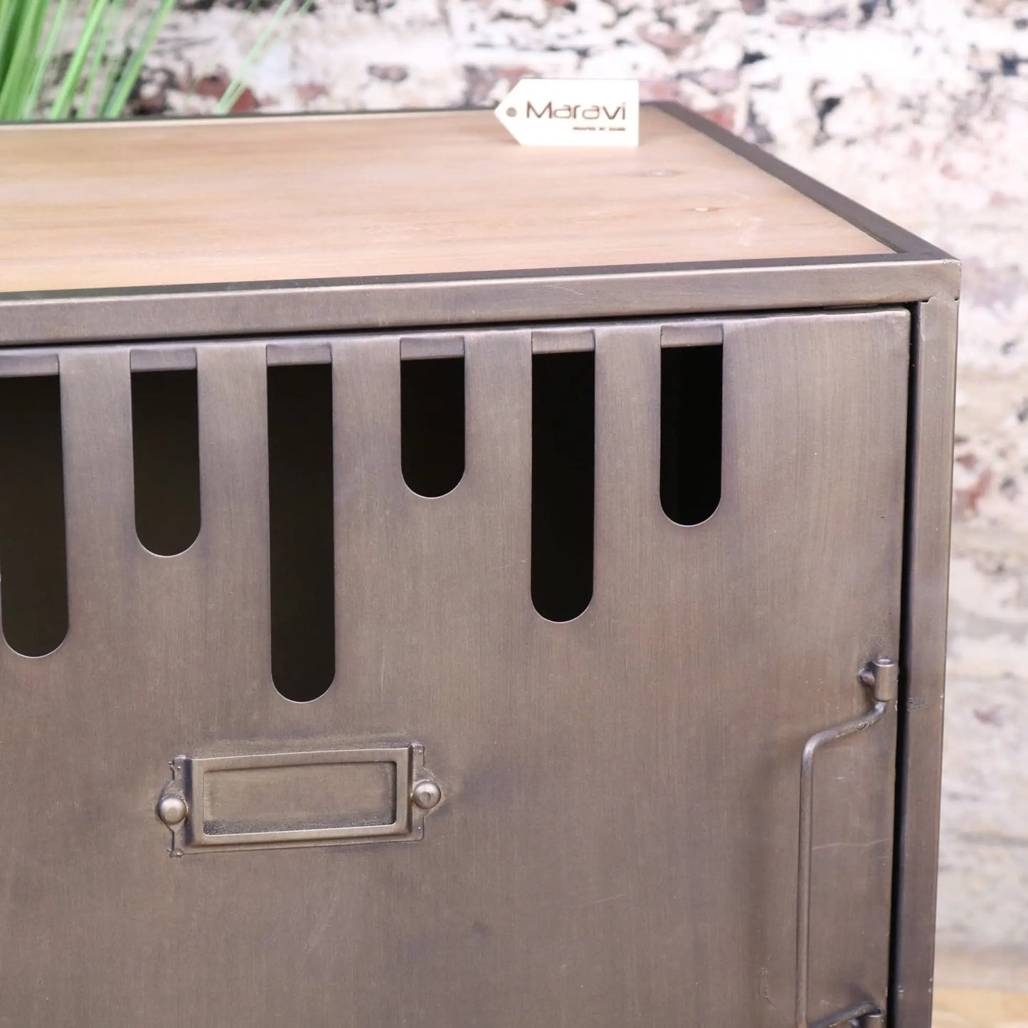 Usri Industrial Metal Bedside Cabinet - Closeup of Door Handle