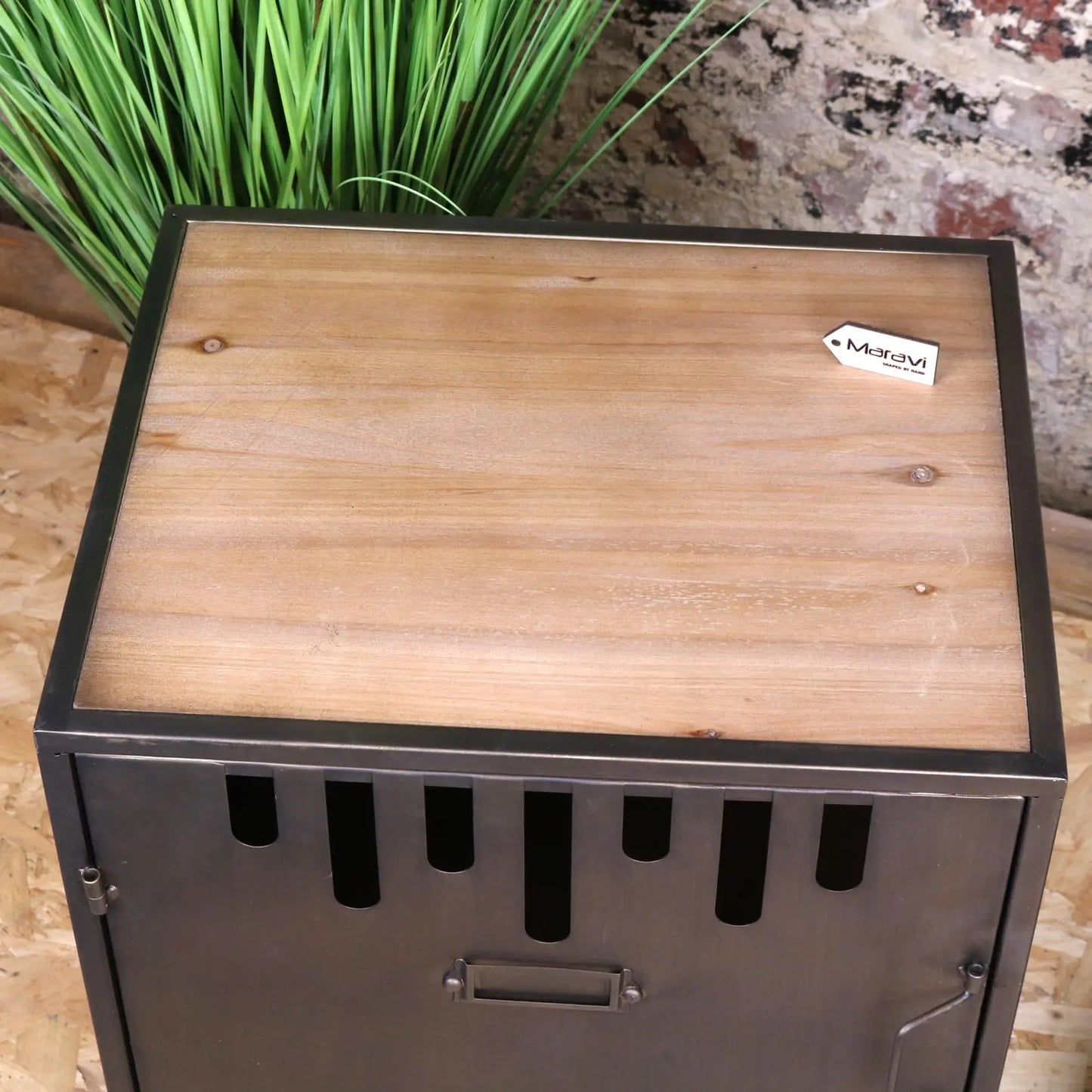 Usri Industrial Metal Bedside Cabinet - Top View