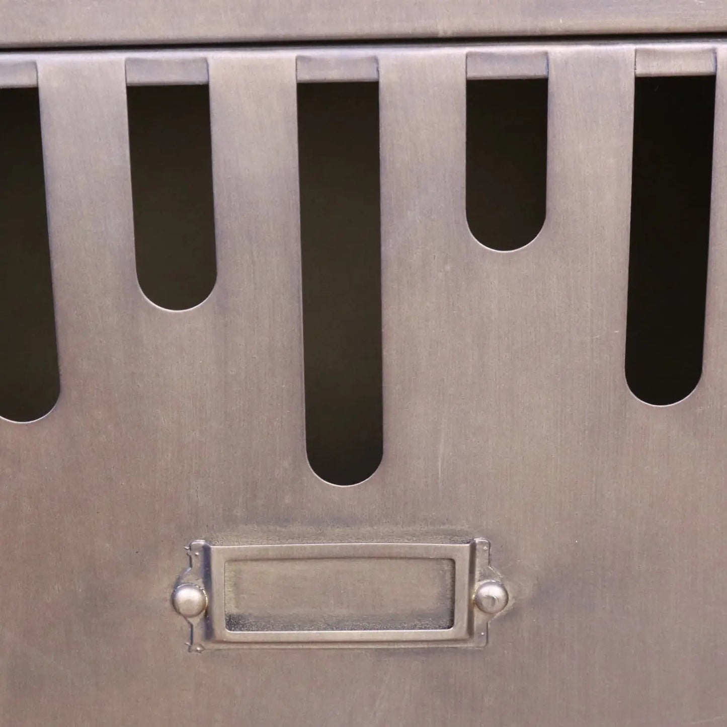 Usri Industrial Metal Bedside Cabinet - Closeup of Cutout Sections