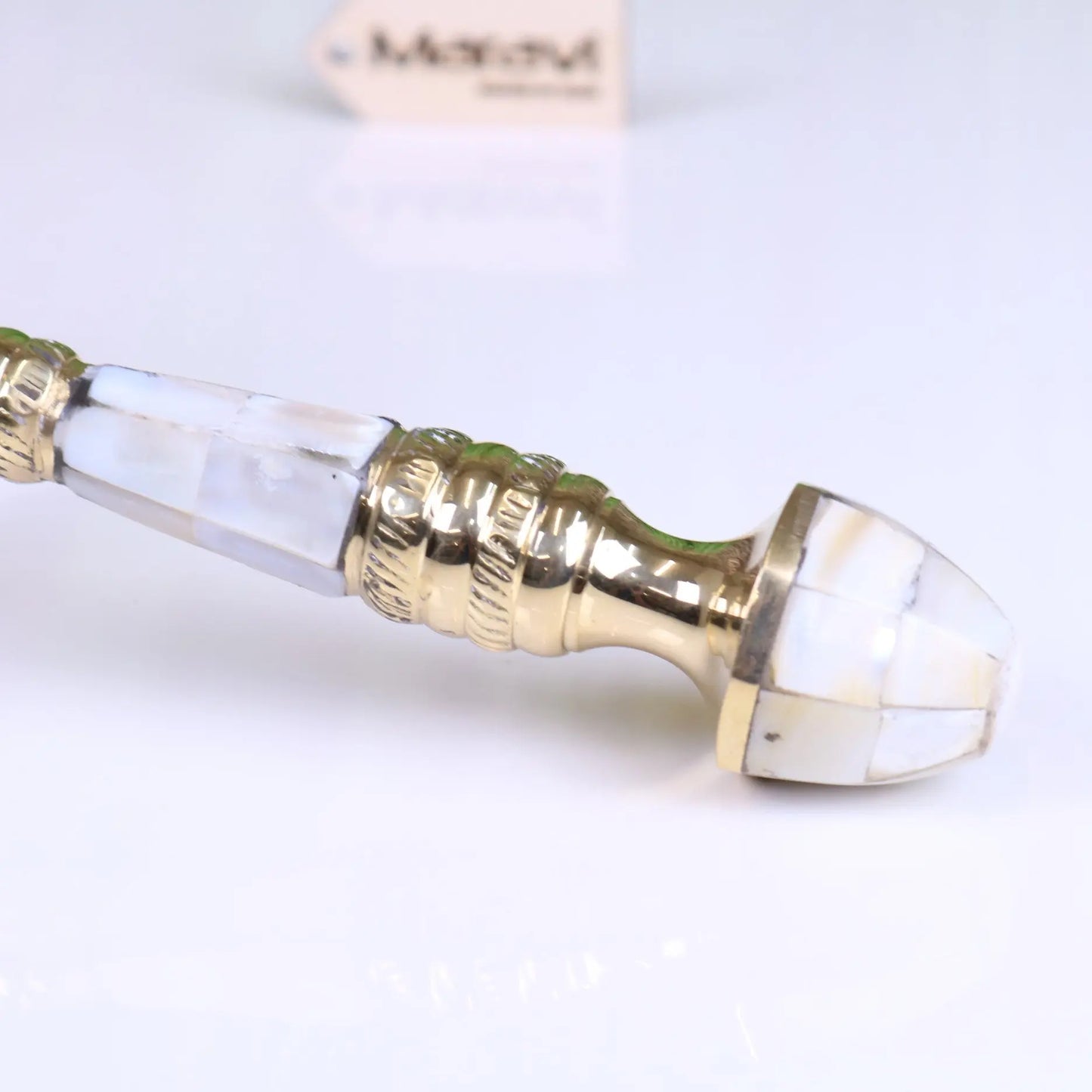 Yala Reading Magnifying Glass 10cm Mother of Pearl Brass Handle - Closeup of Handle