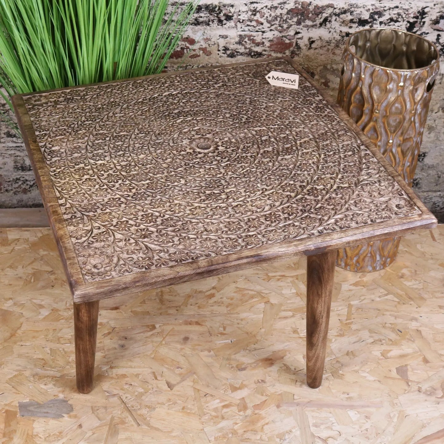 Ibra Large Side Table Burnt Mango Wood Hand Carved - Main Image