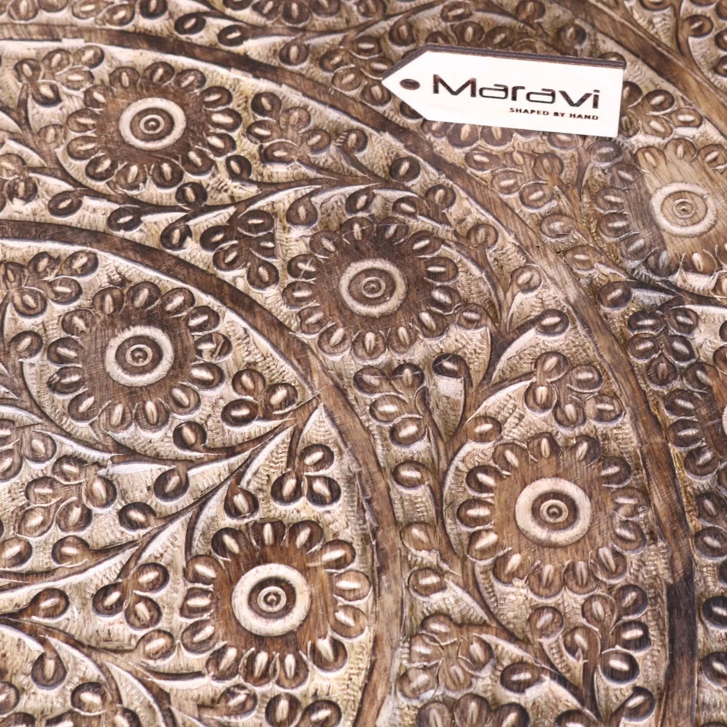 Alia Square Pedestal Large Side Table Hand Carved - Closeup of Carving