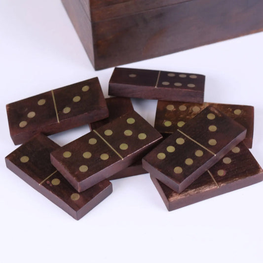 Mera Wooden Domino Set with Storage Box - Closeup of Dominoes