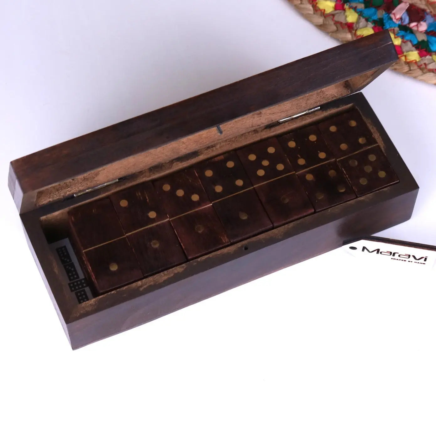 Mera Wooden Domino Set with Storage Box - Open Lid