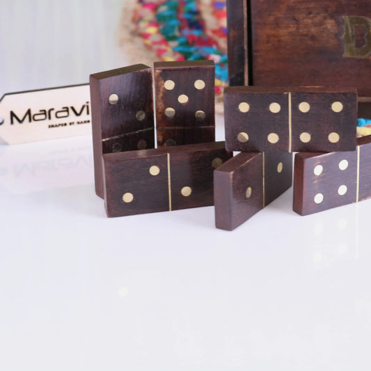 Paka Wooden Domino Set with Box - Closeup of Dominoes